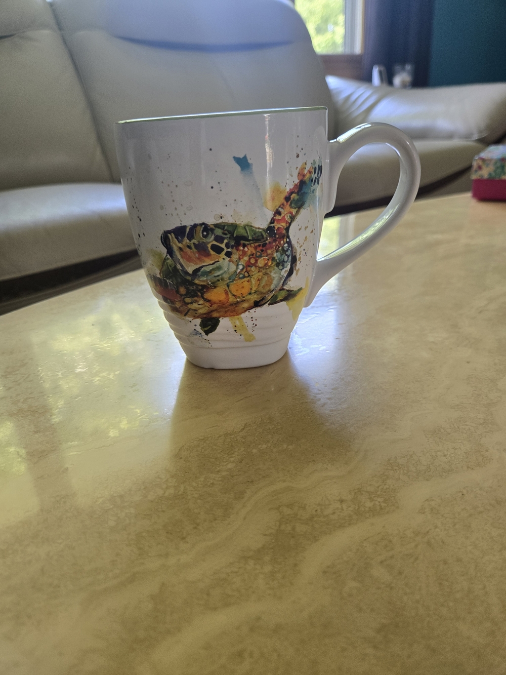 White Ceramic Mug with Colorful Sea Turtle Design